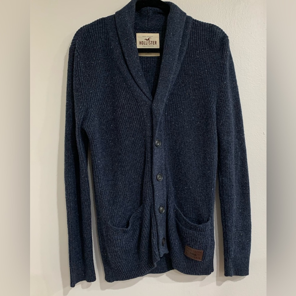 Hollister shawl collar Navy grandfather button down cardigan, Men’s Size Small